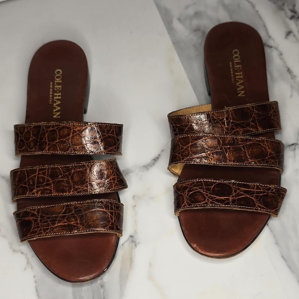 COLE HAAN, Gorgeous Melina Brown leather sandals, size 8 B wooden sole.